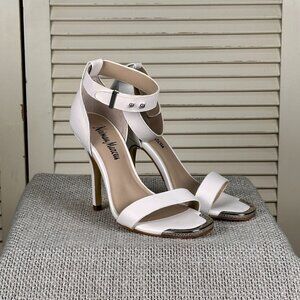 Neiman Marcus YANI White Leather Open Toe Heels Silver hardware Women's Size 5.5